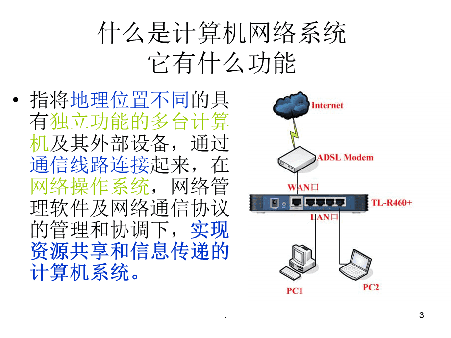 计算机网络系统的组成、功能、分类及常见网络设备认识PPT精选文档